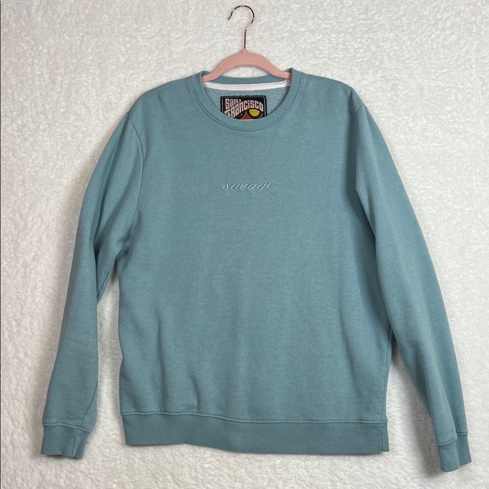 Savage Aqua Blue Men's Crewneck Sweater by San Francisco Workshirts‎ Size Large